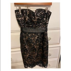 Black lace nude overlay minidress